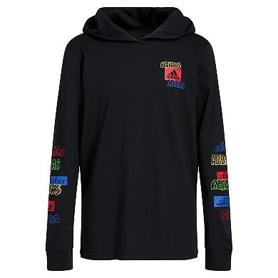 Boys 8-20 adidas Long Sleeve Hooded Outline T-Shirt in Regular & Plus Size in Regular & Husky