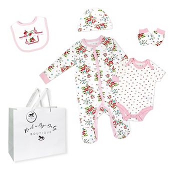 Baby Girls Rose Needlepoint Layette, 5 pc Set