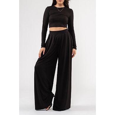 August Sky Women's Long Sleeve Crop Top and Palazzo Pant Set