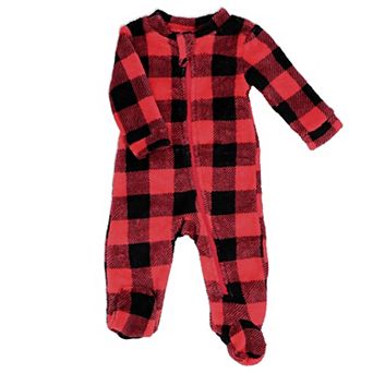 Baby Boys and Baby Girls Red Buffalo Plaid Zippered Footie