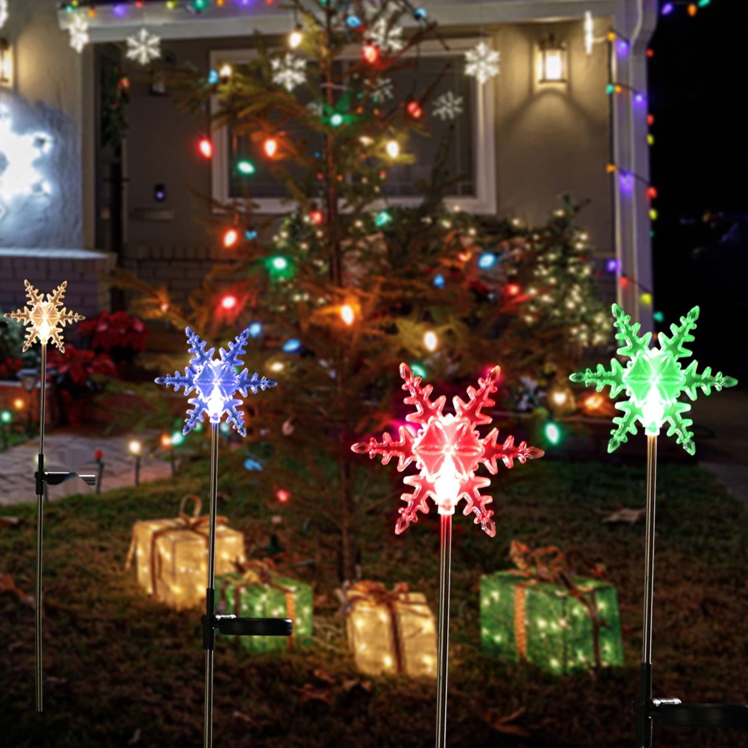 Best Christmas Garden Outdoor Decor Solar Lights Rainbow Color...