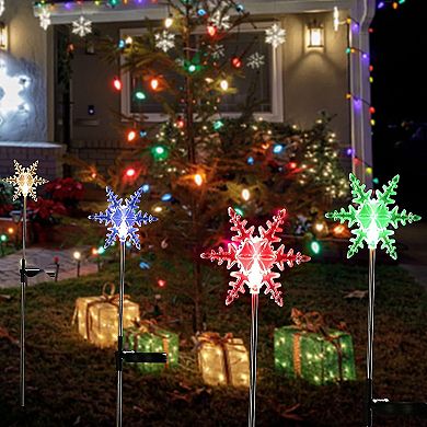 Maggift 4 Pack Solar Christmas Snowflakes Garden Stake Lights