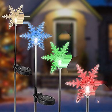 Maggift 4 Pack Solar Christmas Snowflakes Garden Stake Lights