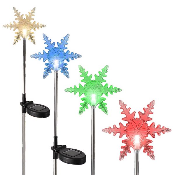 Maggift 4 Pack Solar Christmas Snowflakes Garden Stake Lights
