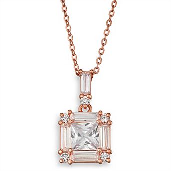 Classic Treasures 14k Rose Gold Over Silver Cubic Zirconia Princess Pendant Necklace