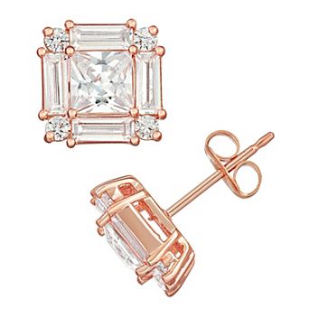 Classic Treasures 14k Rose Gold Over Silver Cubic Zirconia Princess Stud Earrings