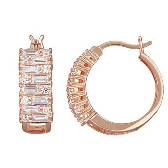 Classic Treasures 14k Rose Gold Over Sterling Silver Cubic Zirconia Hoop Earrings