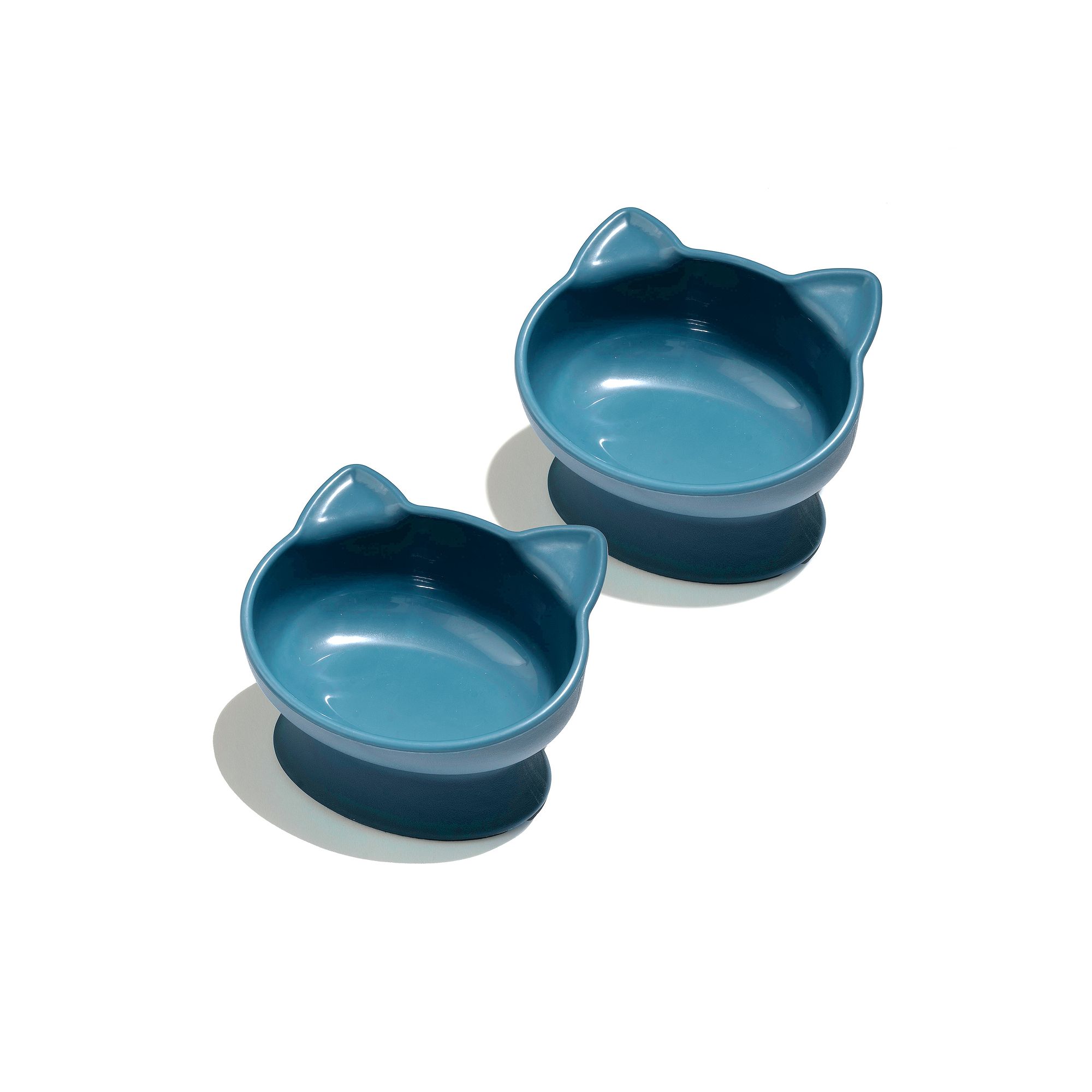 Kitty City Large Raised Kitty Shaped Bowl 2-pc. Set, Blue
