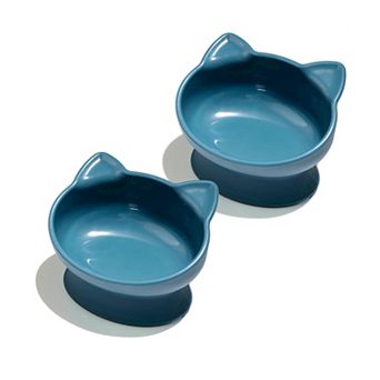 Kitty City Large Raised Kitty Shaped Bowl 2 pc Set