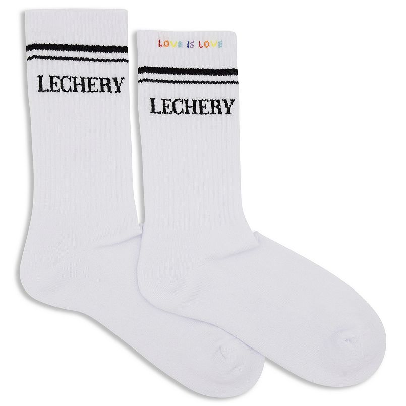 LECHERY® Rainbow "Love Is Love" Varsity Striped Half-Crew Socks