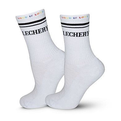 LECHERY?? Rainbow "Love Is Love" Varsity Striped Half-Crew Socks