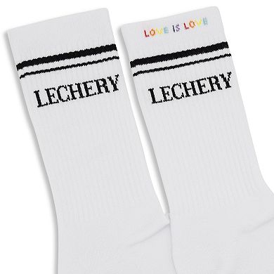 LECHERY® Rainbow "Love Is Love" Varsity Striped Half-Crew Socks