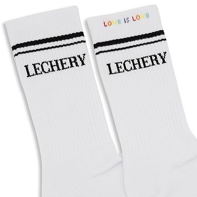 LECHERY?? Rainbow "Love Is Love" Varsity Striped Half-Crew Socks