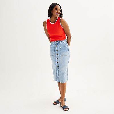 Women s Draper James Button Front Denim Midi Skirt