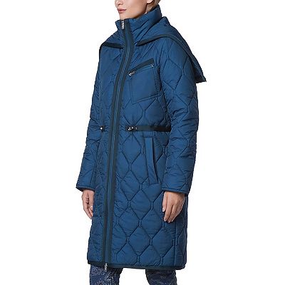 Marc selling New York Plymouth Quilted Jacket Womens S Blue Belted Removable Hood NWT