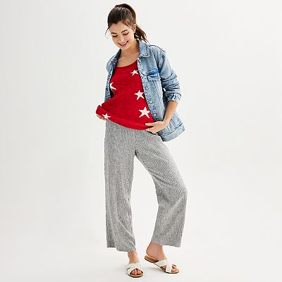 Juniors Vanilla Star Flowy Linen Blend High Rise Drawstring Pants