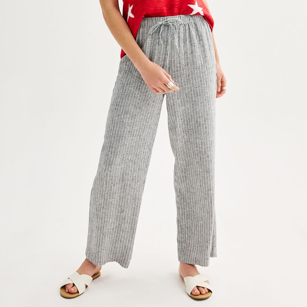 Juniors' Vanilla Star Flowy Linen Blend High Rise Drawstring