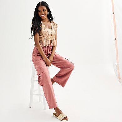 Juniors' Vanilla Star Flowy Cargo Pants