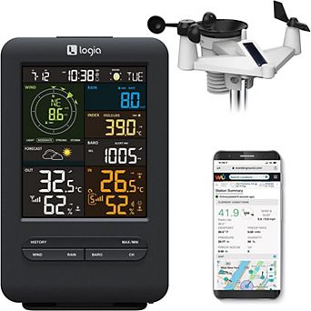 5-in-1 WiFi Wireless Weather Station with solar panel and Black LED Display