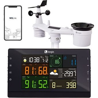 7-in-1 WiFi Wireless Weather Station with solar panel and Black LED Display