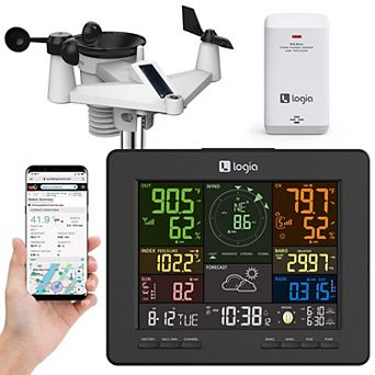 7-in-1 WiFi Wireless Weather Station with solar panel and Black LED Display