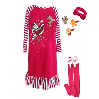 Interactive Holiday Nightgown and Interchangeable Accessories and Sock Set