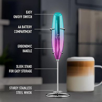 Zulay Kitchen Executive Series Milk Frother Wand - Upgraded & Improved Stand - Ideal Coffee Gift