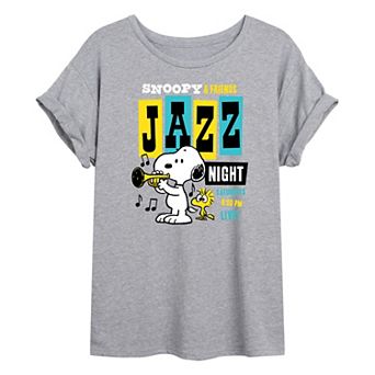 Juniors' Peanuts Snoopy & Friends Jazz Night Oversized Tee