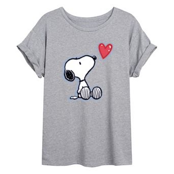 Juniors' Peanuts Snoopy Heart Airbrush Oversized Tee