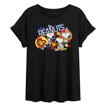 Juniors' Peanuts Snoopy & Woodstock Oversized Tee