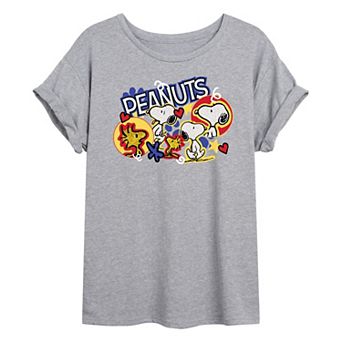 Juniors' Peanuts Snoopy & Woodstock Oversized Tee