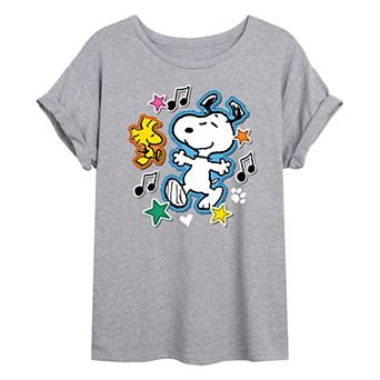 Juniors' Peanuts Snoopy & Woodstock Patches Oversized Tee