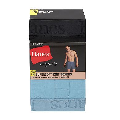 Men's Hanes® Originals Ultimate SuperSoft Knit Boxers 3-Pack + 1 Bonus Pack
