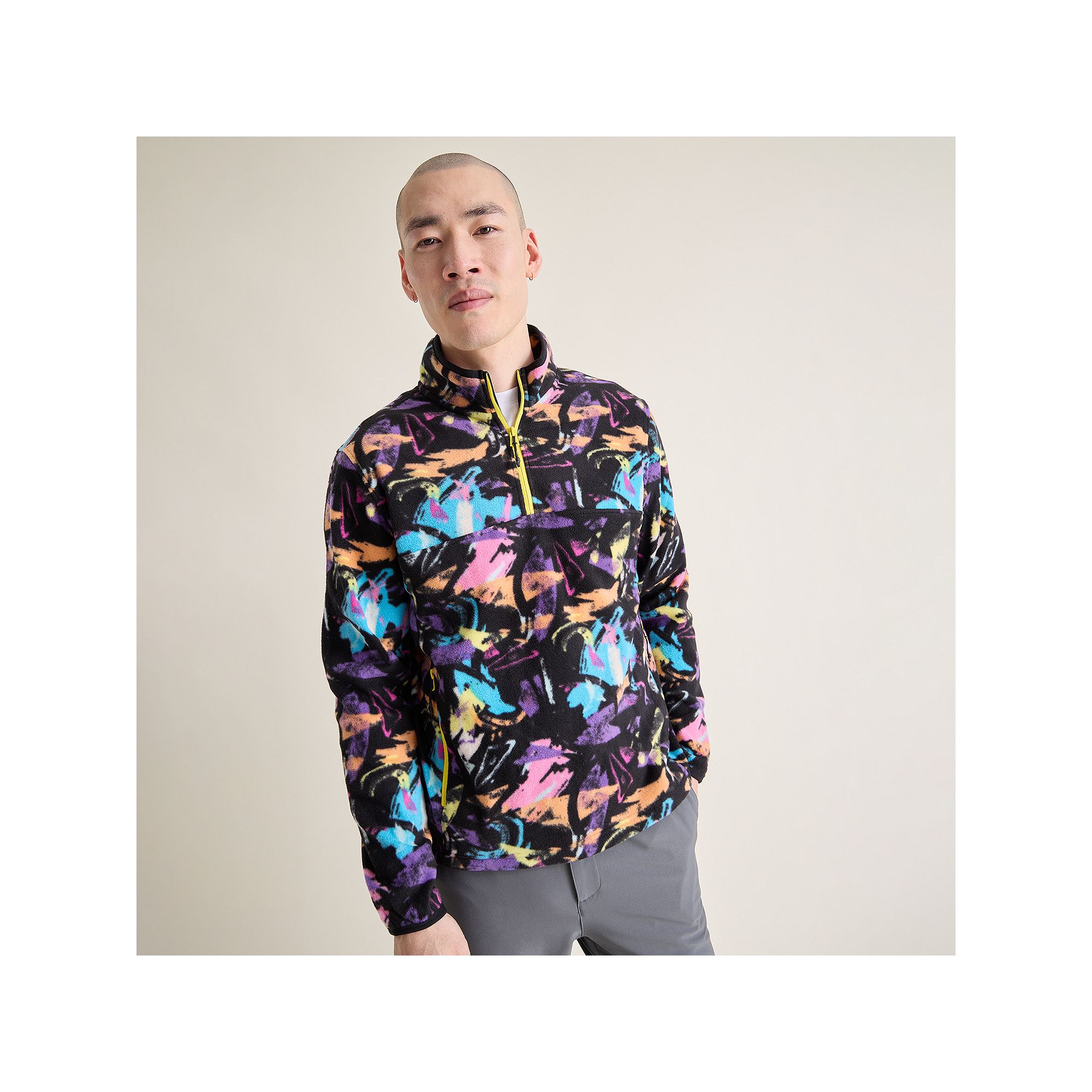 Mens Chubbies Quarter-Zip Microfleece Sweatshirt, Size: Small, Black