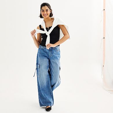 Juniors' SO® Lace Trim Henley Cami