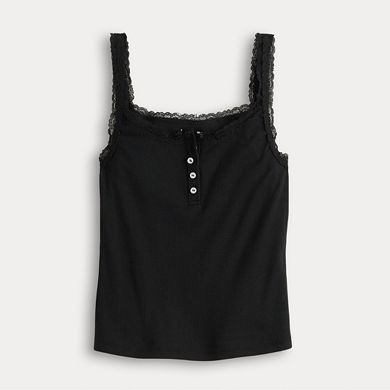 Juniors' SO® Lace Trim Henley Cami