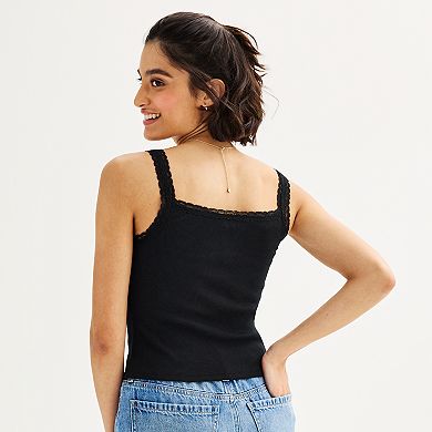 Juniors' SO® Lace Trim Henley Cami