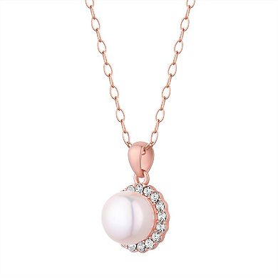 Argento Forte Sterling Silver Cultured Freshwater Pearl & Crystal Halo Pendant & Earrings Set