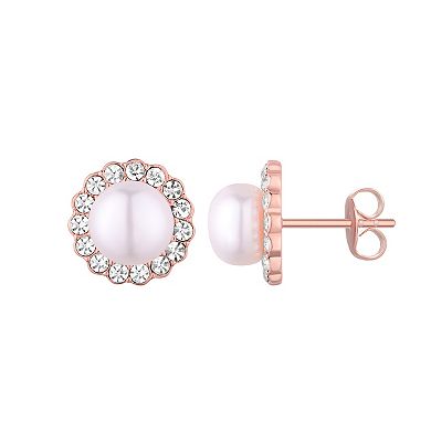 Argento Forte Sterling Silver Cultured Freshwater Pearl & Crystal Halo Pendant & Earrings Set