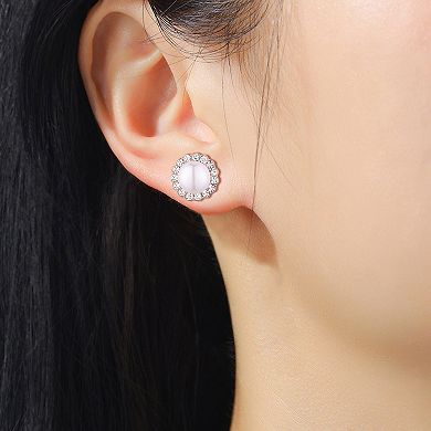 Argento Forte Sterling Silver Cultured Freshwater Pearl & Crystal Halo Pendant & Earrings Set