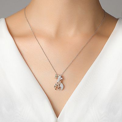 Argento Forte Sterling Silver Crystal Giraffe Pendant Necklace