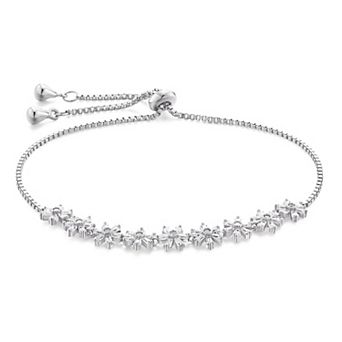 Argento Forte Sterling Silver Cubic Zirconia Flower Adjustable Bolo Bracelet