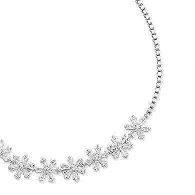 Argento Forte Sterling Silver Cubic Zirconia Flower Adjustable Bolo Bracelet