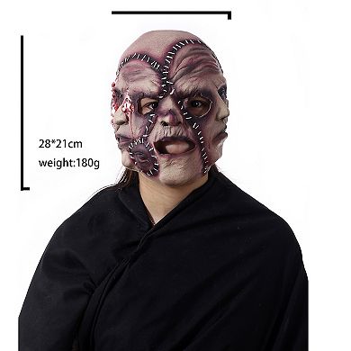 Halloween Party Three-sided Grimace Horror Mask Latex Soft Ghost Festival Simulation Face Headgear