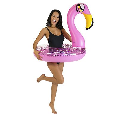 Inflatable 36" Flamingo Pool Tube With Holographic Pink Glitter