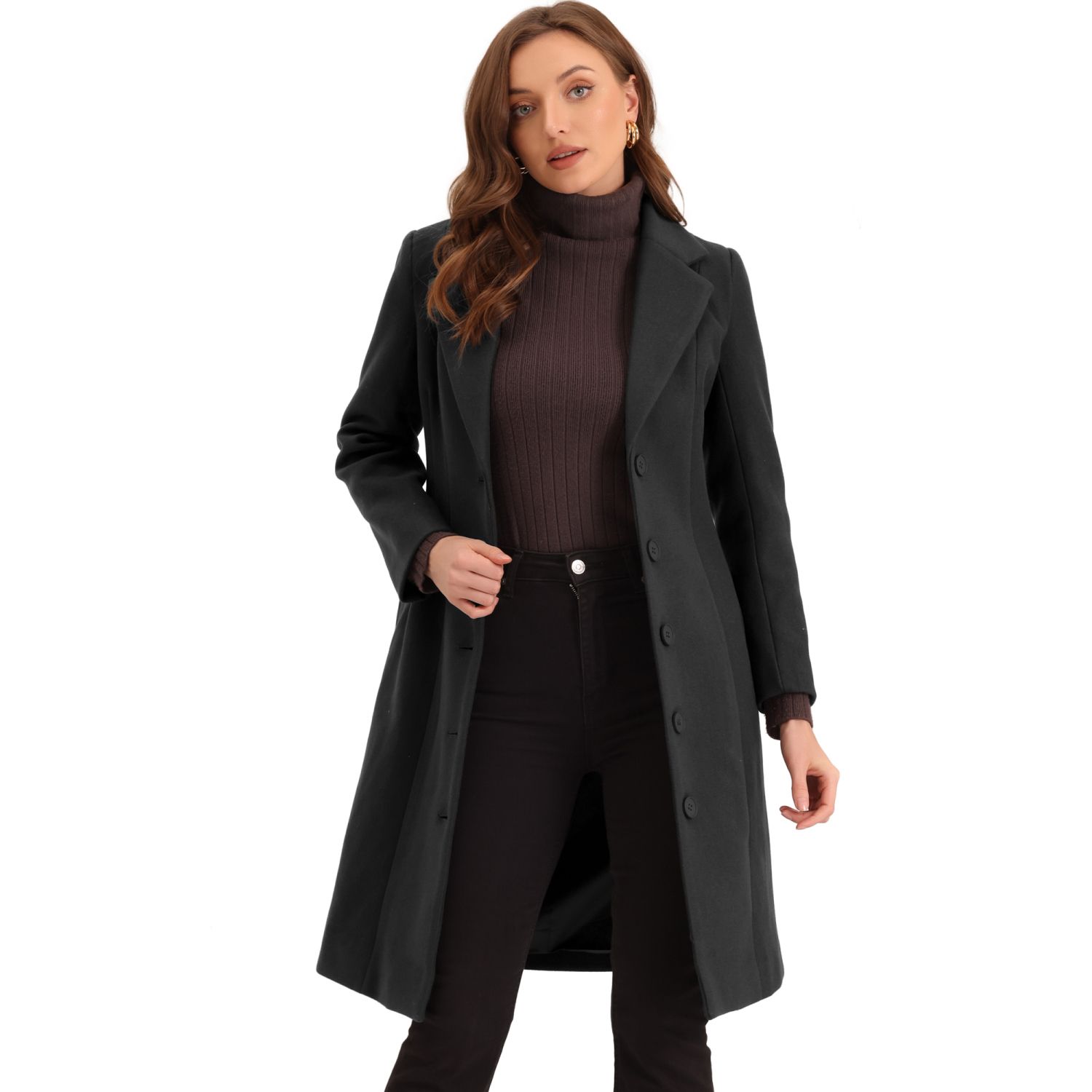Agnes Orinda Women's Plus Size Winter Notched Lapel Double Breasted Long  Overcoats Navy Blue 1X
