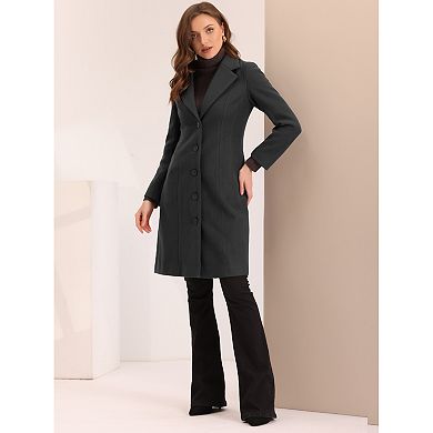 Women's Notched Lapel Single Breasted Outwear Work Long Winter Coat