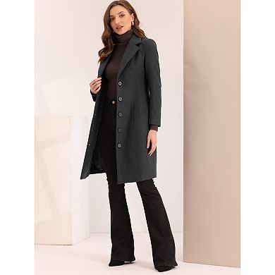 Women's Notched Lapel Single Breasted Outwear Work Long Winter Coat
