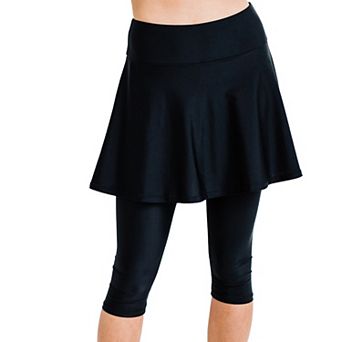 Women's High Waisted Flared Swim Skort With Capri Leggings