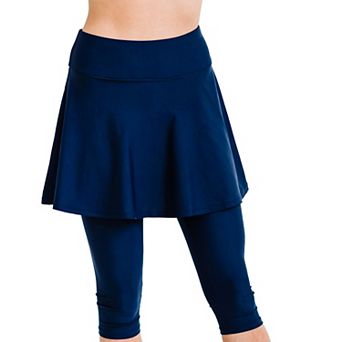 Women's High Waisted Flared Swim Skort With Capri Leggings